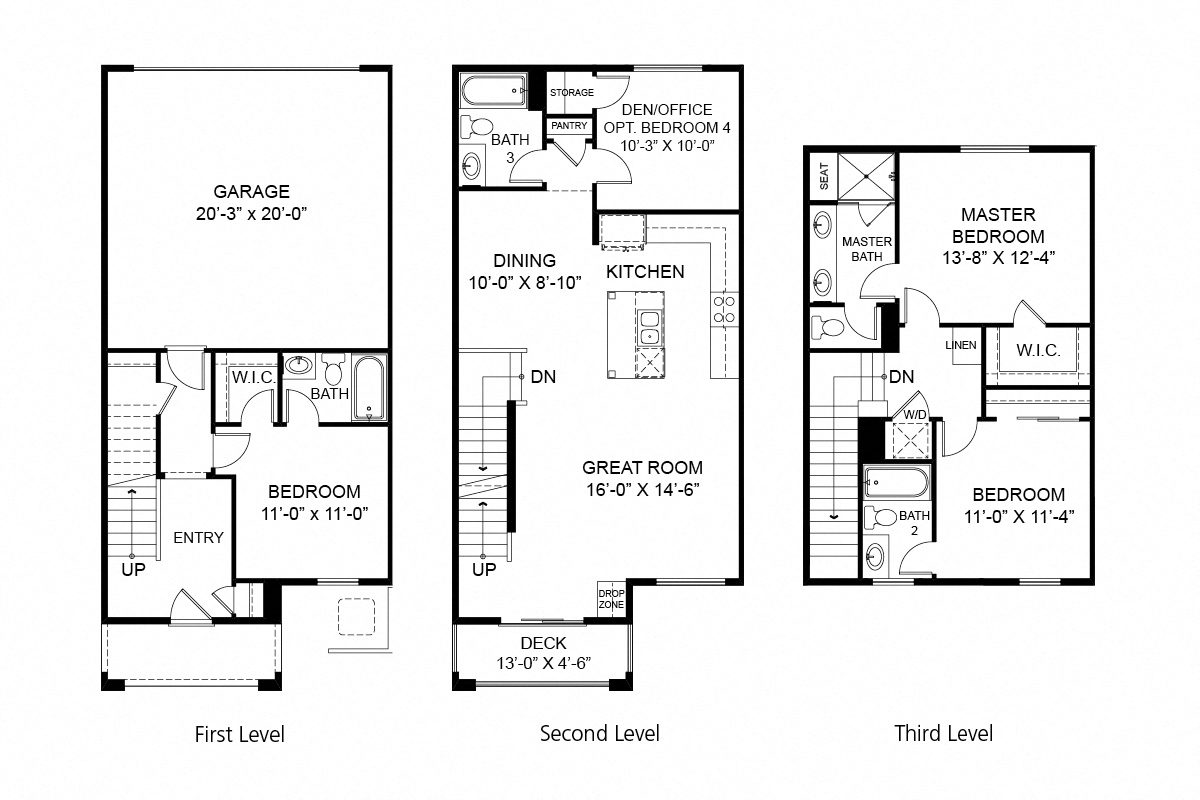 Floor plan for 4 beds, 4 baths, 1746 sqft